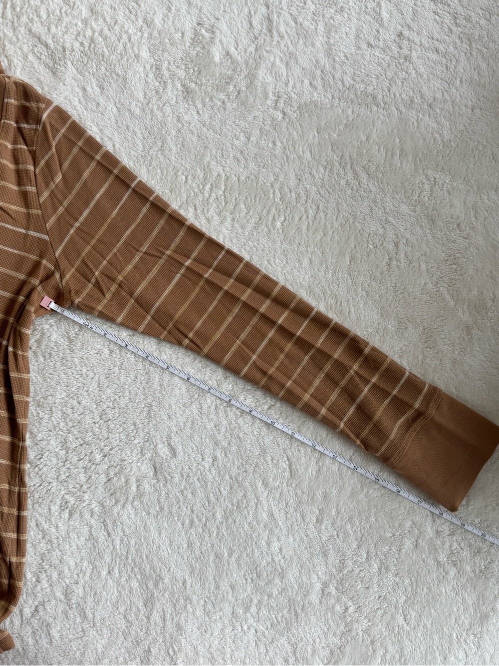 L.L.Bean Striped Waffle Knit Henley Thermal Top M Brown Cotton - Picture 5 of 7